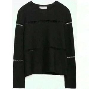 Zara Women’s Premium Denim Collection Knit Mesh Cut Out Sweater Black Size S